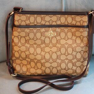 Coach Crossbody - Brown Signature Coated Canvas / Leather Messenger Bag